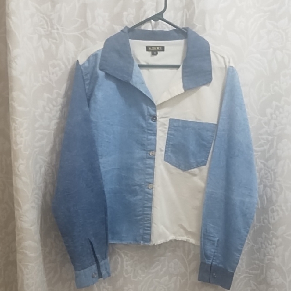 Blue and White Women's Blouse